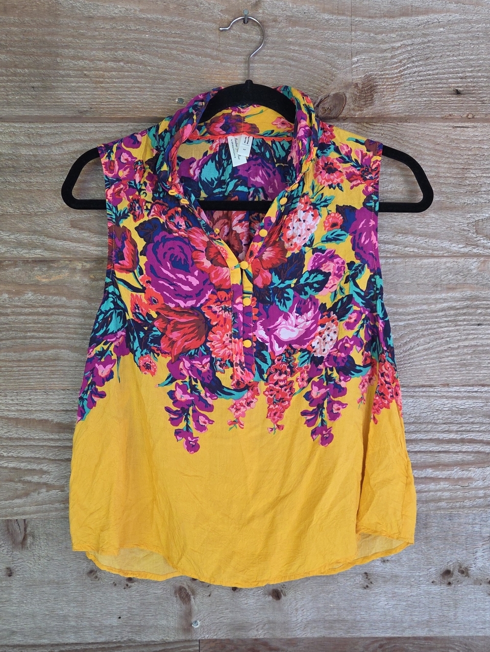 Anthropologie Meadow Rue Size Small Petite Yellow Floral Top With Buttons